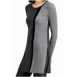 Alfani Sweater Top Black gray plus Size 0X Ribbed Color block Tunic
